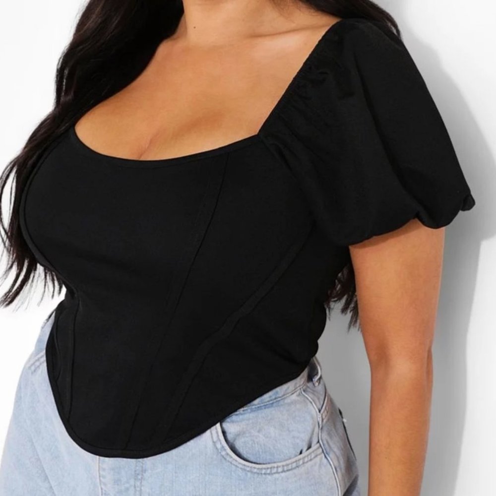 Boohoo | Plus Woven Off The Shoulder Puff Sleeve Corset